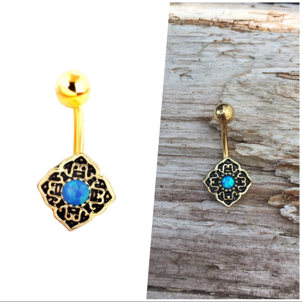 Gold Opal Belly Button Navel Ring